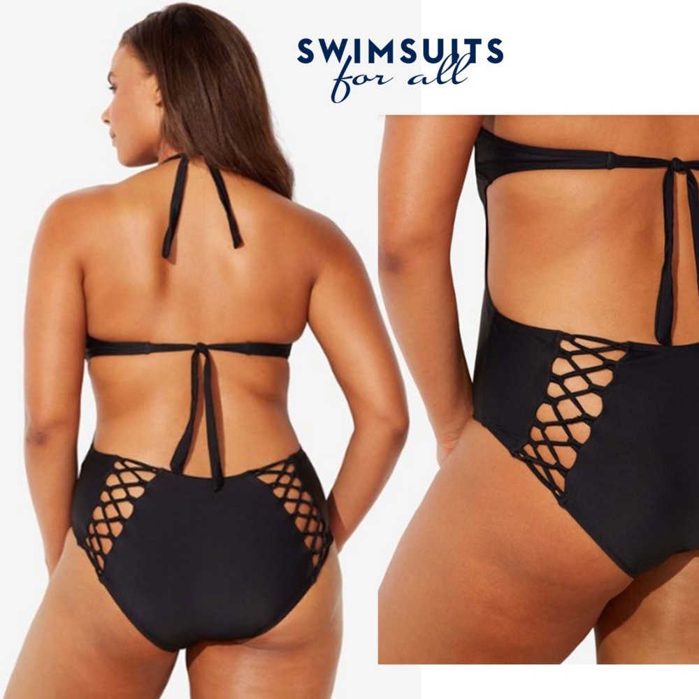 NWT Ashley Graham Sexy Lace-Up Halter Swimsuit - Picture 2 of 7